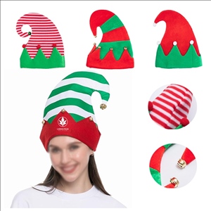 Bell Santa Hat Christmas Decoration Supplies Elf Hat Striped Patchwork Hat